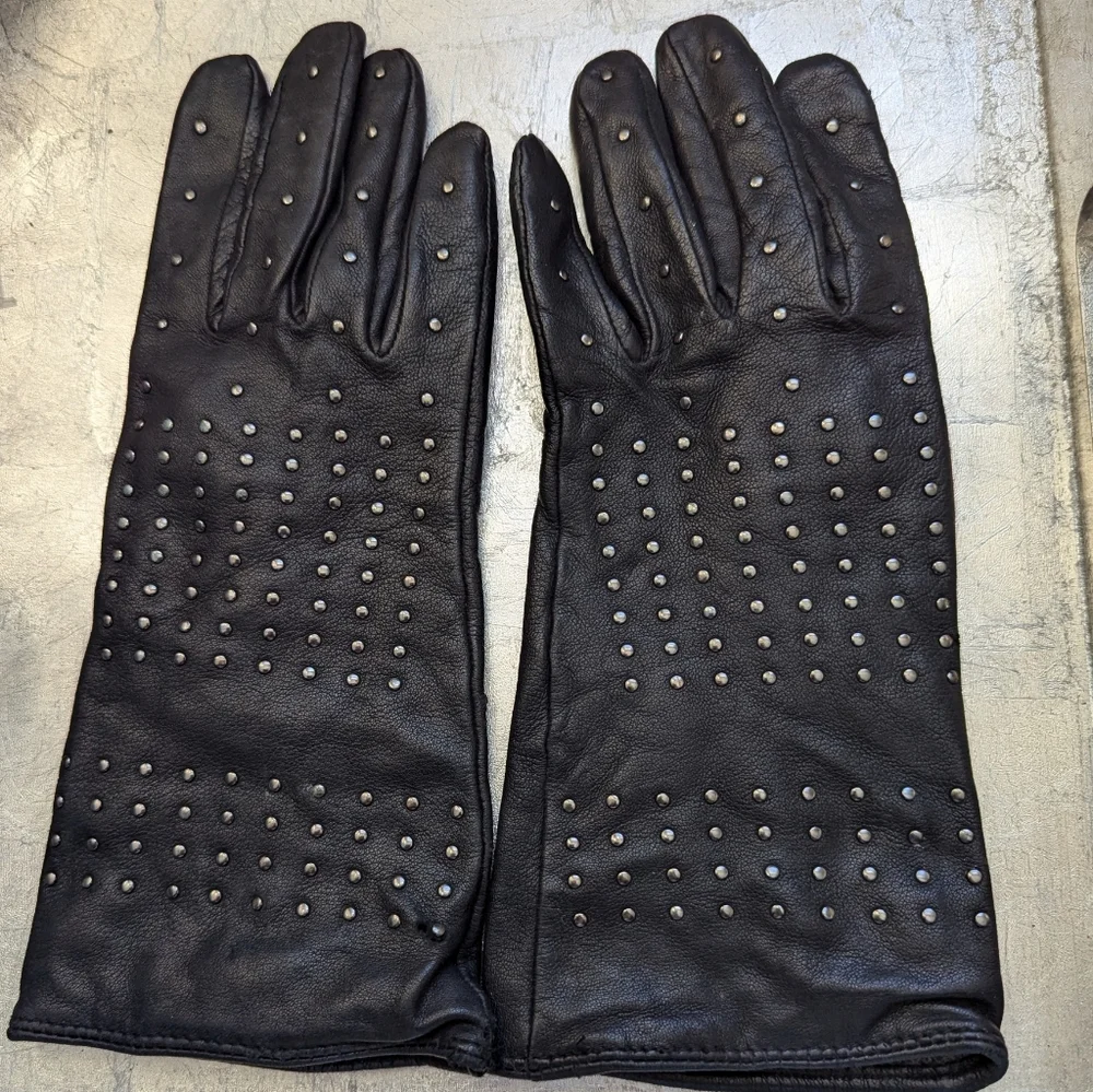 🖤 Echo Leather S Gloves Vintage Studded Metal Whimsigoth Cashmere Sheepskin